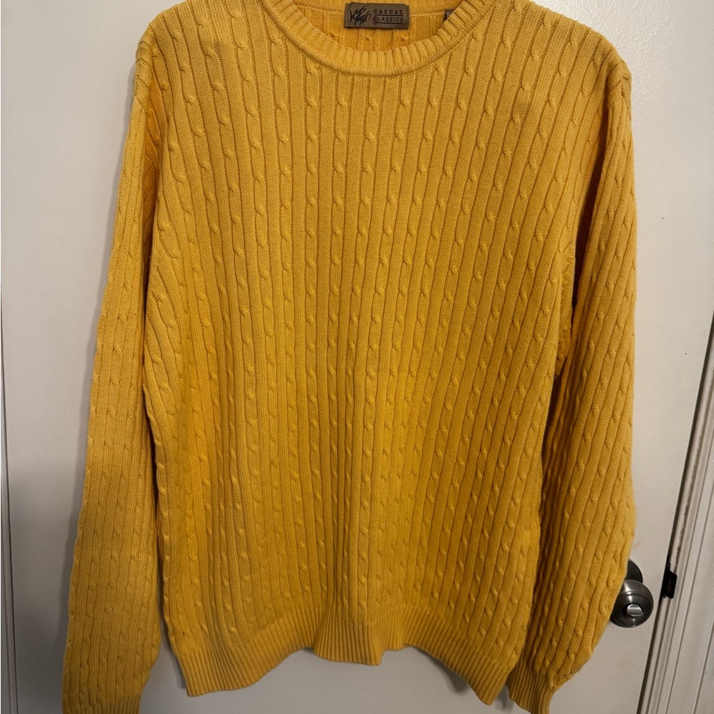 Lord & Taylor Yellow Cable Knit Crewneck Sweater